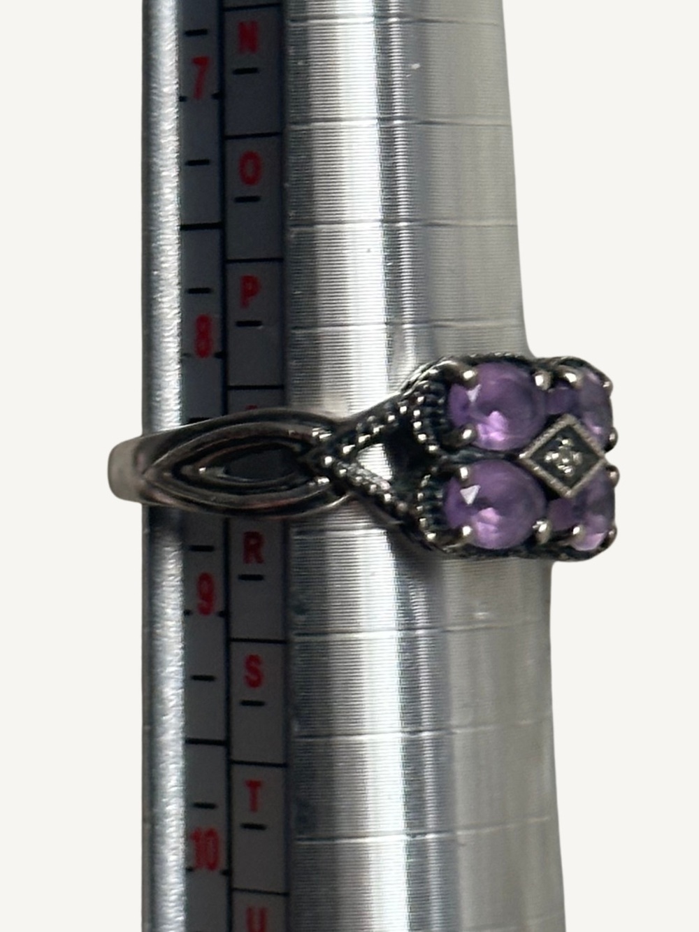 Sterling Silver Amethyst Marcasite Ring Size 8.25 Victorian Revival 925 - Picture 4 of 9